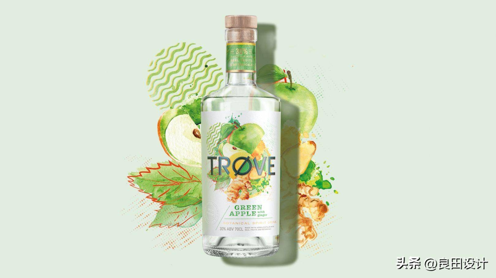 苹果主题插图手绘版:为新的低酒精、低热量烈酒品牌 TRØVE 创作的酒包装设计-第5张图片-太平洋在线下载